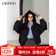 LAGOGO翻領(lǐng)藏青色短外套女拉谷谷2025年春季新款運動(dòng)休閑風(fēng)夾克衫 藏青色 L
