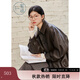 紫涵（ZIHAN）紫涵短款翻領皮衣女2025秋季新款復古簡約百搭單排扣寬松夾克外套 淺巧咖 S