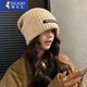 啄木鳥(niǎo)帽子女秋冬季保暖毛線(xiàn)帽2024新款包頭冷帽防寒護耳帽顯臉小針織帽 米白 可調節