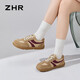 ZHR復古德訓鞋女真皮運動(dòng)休閑鞋韓版潮流板鞋經(jīng)典美拉德舒適百搭女鞋 卡其色 38