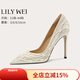 Lily Wei【兮顏】法式絕美主婚紗婚鞋名媛氣質(zhì)優(yōu)雅單鞋小碼 米白色【跟高10cm】 36