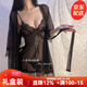 MOXTOC性感睡衣女夏季冰絲薄款睡裙吊帶短裙純欲風(fēng)家居服套裝 黑色【吊帶+外袍+內褲】 L 【建議體重100-120斤】