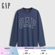 GAP男女裝2025秋季新款LOGO印花寬松純棉圓領(lǐng)長(cháng)袖T恤上衣786288 灰藍色 L (175/96A)亞洲尺碼