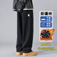 頭號青年純棉休閑長(cháng)褲男秋冬季闊腿工裝褲復古寬松直筒褲子男 黑色 5XL