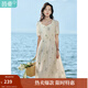 茵曼（INMAN）文藝連衣裙2025夏季女裝新款花邊桃心領(lǐng)收腰泡泡袖長(zhǎng)裙 悠蘭杏 M