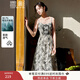 香影黑色國風(fēng)碎花吊帶裙女2025秋季新款盤(pán)扣流蘇內搭新中式連衣裙 黑色 M