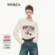 MO&Co.T恤2025秋新品棉質(zhì)斑駁玫瑰印花燙鉆寬松長(cháng)袖圓領(lǐng)MBE3TEET15 米白色 S /160