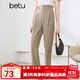 百圖betu女裝夏季新款休閑褲高腰九分西褲大褶皺休閑褲女2404T76 卡其色 M