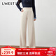 朗文斯?。↙.WEST）女2025冬季新款百搭褲子松緊腰顯瘦直筒休閑褲 米色 M 100-110斤