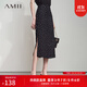 AMII女裝2025【法式優(yōu)雅】復古波點(diǎn)A字裙半身裙高腰開(kāi)叉長(cháng)款 黑色 M