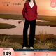 三彩2025秋季新款休閑絲絨褲松緊腰寬松闊腿褲長褲女 烏黑色預(yù)售[付款15天內(nèi)]發(fā) XL 170/76A