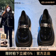CAMILA KSENIA樂(lè )福鞋子女士秋季2025新款金屬扣厚底粗跟深口學(xué)院風(fēng)一腳蹬小皮鞋 黑色 37