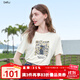 百圖betu女裝2025夏季新款T恤圓領(lǐng)精美圖案寬松百搭短袖上衣女2507T17 杏色 L