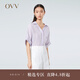OVV2023春夏新款女裝19MM絲麻面料襯衫領(lǐng)優(yōu)雅短袖休閑襯衫 淺紫（凈色）13 L