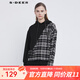 S.DEER圣迪奧女裝抽繩連帽格紋拼接不規則衛衣外套S21482220 黑色/91 M 165