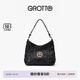 GROTTO個(gè)樂(lè )經(jīng)典黑石hobo包大小號植鞣綿羊皮腋下單肩斜挎軟包通勤禮物 經(jīng)典黑 金標S