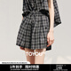 初語(yǔ)復古格子短褲女2025夏季新款松緊腰寬松闊腿褲子三分褲 黑格 M