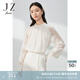玖姿（JUZUI）褶皺雪紡衫女裝春款肌理設計感花卉洋氣上衣米白 米白 L