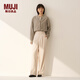無印良品（MUJI）女式 法蘭絨立領(lǐng)長袖罩衫 女士襯衫襯衣女裝25年秋季BC2OHC5A 淺米色格紋 S (155/80A)
