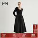 麥檬MM商場(chǎng)同款2023年秋冬新款黑色U領(lǐng)拼接連衣裙女5E9193561 黑色 S