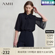AMII開(kāi)學(xué)季換新裝2025夏季新款優(yōu)雅通勤小立領(lǐng)喇叭袖綁帶雙層雪紡衫女 夜藍 L (165)