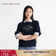 TOMMY HILFIGER25春夏新款女裝純棉花體字母刺繡休閑運動(dòng)無(wú)帽圓領(lǐng)套頭衛衣 藏青色C1G S