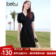 百圖betu女裝2025夏季新款連衣裙V領(lǐng)泡泡袖收腰顯瘦氣質(zhì)裙子女2504D01 黑色 M