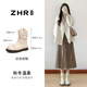 ZHR厚底堆堆靴女秋冬加絨爆款褶皺圓頭V口馬丁靴百搭瘦瘦靴短靴女靴 白色 【單里】 37