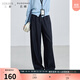 三彩大碼女裝2025秋款休閑中腰仿牛仔直筒褲香蕉褲顯瘦胖MM 海軍藍 2XL 175/84B