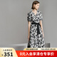 顏域優(yōu)雅純棉連衣裙女裝2024新款夏裝氣質(zhì)中長款印花短袖V領裙子 黑白花 M/38