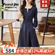 奧絲婕（Aosijie）高端品牌 長(cháng)袖連衣裙女2025春秋新款氣質(zhì)收腰顯瘦輕熟風(fēng)法式裙子 藏青色 XL 【115-125斤】