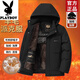 花花公子（PLAYBOY）綿羊毛派克服棉衣男2025秋冬季中老年爸爸裝襖子加絨加厚保暖外套 黑色 羊毛加絨加厚 XL 建議<115斤