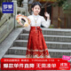羅蒙馬面裙女童中秋新款兒童漢服套裝國風(fēng)半身裙古裝演出服 紅色150