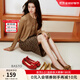 百思圖2025秋季新款牛皮一腳蹬紅色單鞋船鞋淺口平底女鞋C5572CQ5 紅色 37