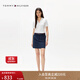 TOMMY HILFIGER25春夏新款女裝萊賽爾微彈條紋腰帶休閑A字修身半身裙短裙 藏青色C1G S (34)