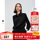 朗姿法式優(yōu)雅緞面設(shè)計(jì)感通勤職業(yè)襯衫女2025年秋季捏褶翻領(lǐng)上衣 黑色2 M