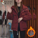 啄木鳥(niǎo)韓版純色加絨連帽沖鋒衣女裝冬季新款寬松工裝棉服短款加厚外套潮 安哥拉紅薄 輕薄 3XL ( 140斤-160斤)