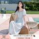 香影度假風(fēng)藍(lán)色連衣裙女泡泡袖2025夏季新款巨好看萊賽爾天絲裙子 航線藍(lán) S 155/80A/85-95斤