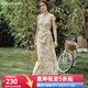 Olrain歐芮兒法式杏色連衣裙女夏季新款收腰顯瘦碎花中長(cháng)裙 杏色 M
