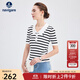 Navigare意大利小帆船短袖針織衫女士夏季顯瘦時(shí)尚條紋POLO衫V領(lǐng)毛衣T恤衫 科技白-黑 XL