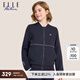 ELLE ACTIVE 棒球領夾克外套女裝秋季時尚百搭簡約花卉印花運動休閑通勤外套 藏青色 XL