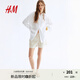 H&M女裝短褲2025年夏季新款亞麻抽繩短褲1259176 淺米色 S 160/72