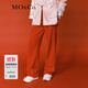MO&Co.長(cháng)褲大紅色輕奢運動(dòng)風(fēng)抽繩高腰及地直筒絲絨休閑褲摩安珂 大紅色 L