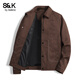 班尼路S&K系列扎染麂皮翻領(lǐng)夾克男士秋冬新款休閑百搭寬松外套衣服男裝 紅棕色 XL 【建議63-70公斤】