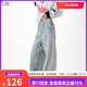 ICH MODE美式復古寬松牛仔褲女2025新款直筒闊腿工裝褲休閑褲子男 淺藍色 M