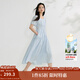 茵曼簡(jiǎn)約方領(lǐng)分割收褶連衣裙2025夏季女裝新款浪漫泡泡袖中長(cháng)裙子 淺藍色 S