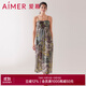 愛(ài)慕女士吊帶印花抹胸沙灘長(cháng)裙AM608701 棕櫚印花YH6 165