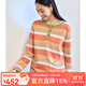 無(wú)色無(wú)味秋冬季熱賣(mài)款彩條紋圓領(lǐng)套頭長(cháng)袖短款純棉針織衫慵懶毛衣 女裝 日落橘 M （36）