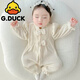 G.duck小黃鴨嬰兒連體衣2025新款春秋裝爬服新生兒哈衣公主女寶寶衣服 米白色立體雙蝴蝶結禮服長袖連體 66適合10斤以下 均碼