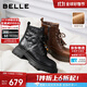 百麗質(zhì)感面馬丁靴女25冬新商場(chǎng)同款真皮短靴E4W1DDD5 黑色-絨里 38